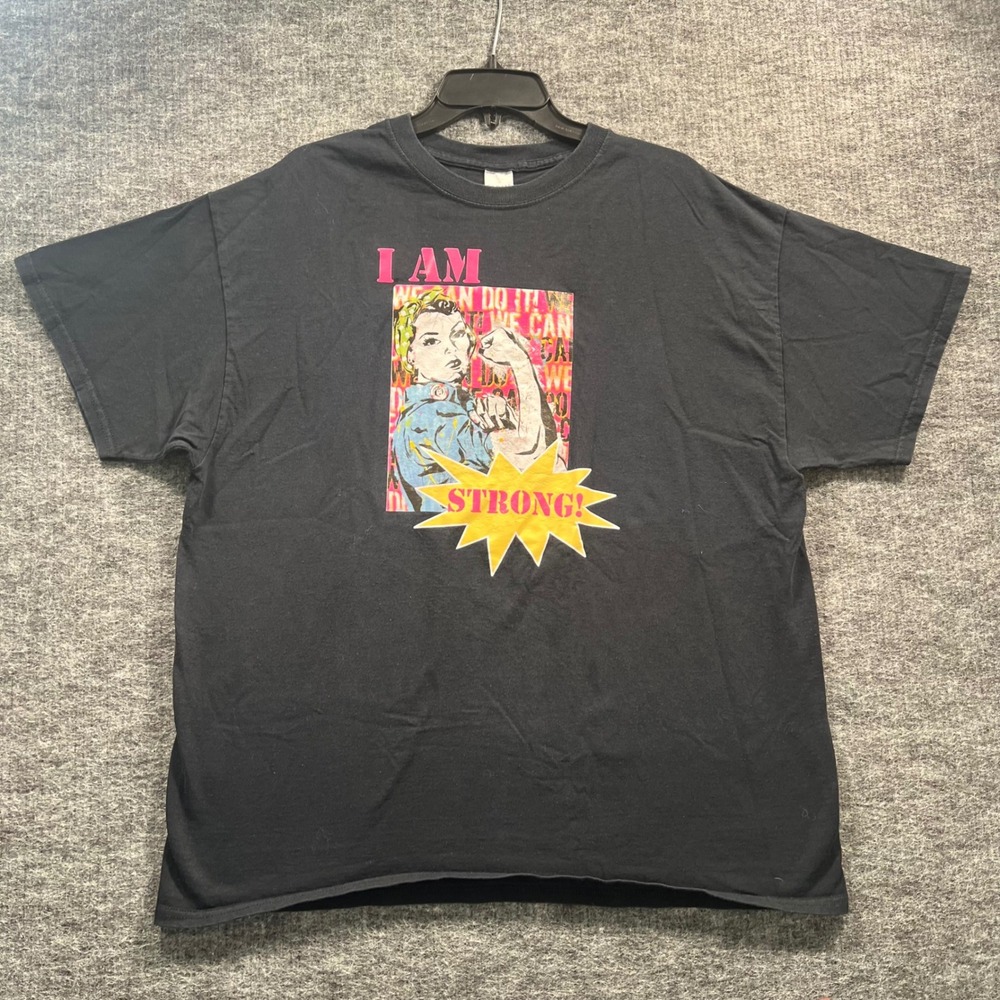 Gildan Ultra Cotton Rosie the Riveter I Am Strong Graphic T-Shirt Black XL